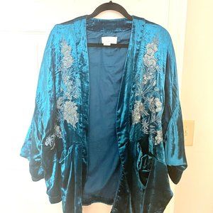 Anthropologie Malin Embroidered Velvet Kimono